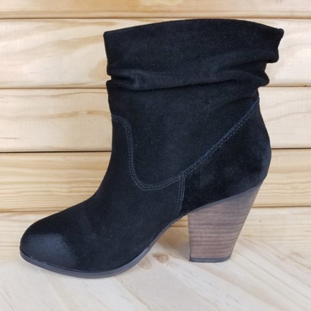 Distressed Western Biker 7 US Black Suede/Leather Slouch Heeled Bootie Boot NEW - Picture 7 of 15